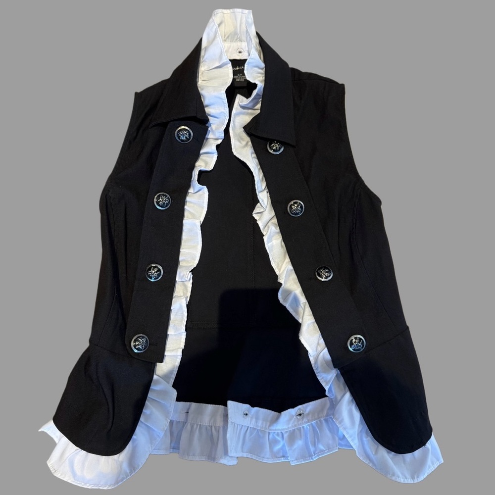 Medieval looking Black Vest with White Ruffle Trim